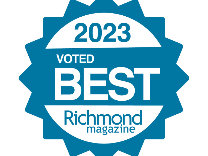Blue ribbon that says 2023 Voted Best Richmond Magazine