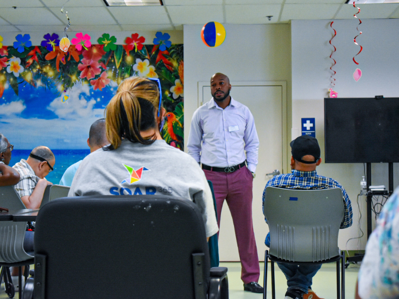 Former NFL Player Visits Adult Day Support on Career Day